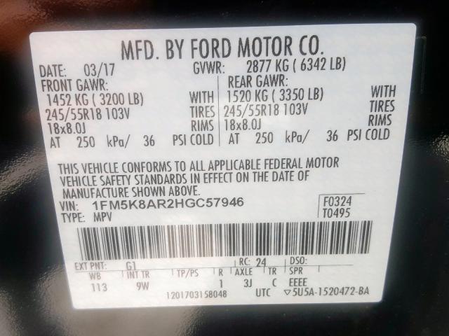 1FM5K8AR2HGC57946 - 2017 FORD EXPLORER POLICE INTERCEPTOR  photo 10