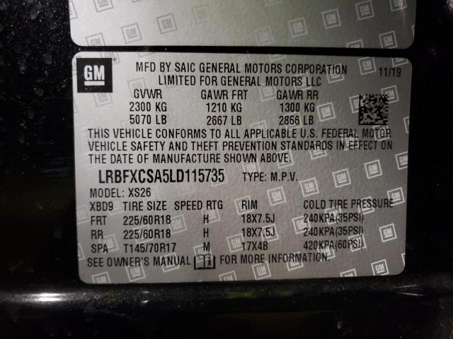 LRBFXCSA5LD115735 - 2020 BUICK ENVISION ESSENCE შავი ფოტო 12