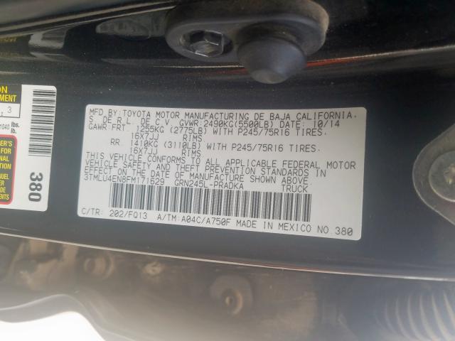 3TMLU4EN8FM171629 - 2015 TOYOTA TACOMA DOUBLE CAB  照片 10