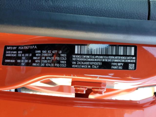 ZACNJABB1KPK59761 - 2019 JEEP RENEGADE LATITUDE ORANGE photo 14