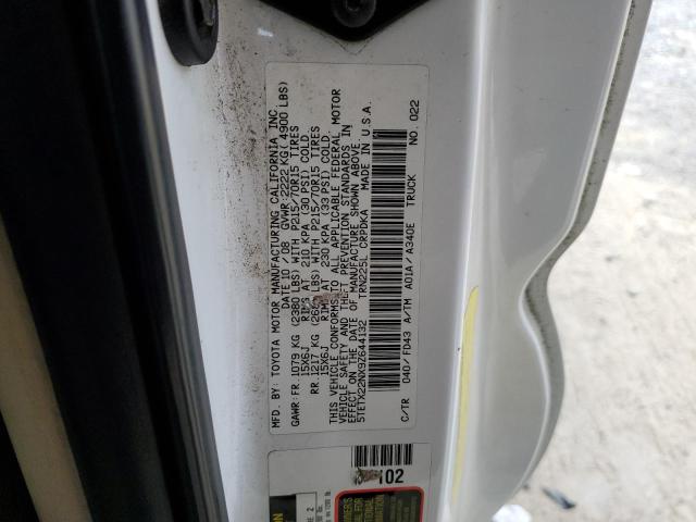 5TETX22NX9Z644132 - 2009 TOYOTA TACOMA ACCESS CAB თეთრი ფოტო 12