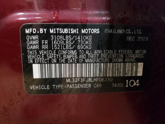 ML32F3FJ8LHF06230 - 2020 MITSUBISHI MIRAGE G4 ES იასამნისფერი ფოტო 12