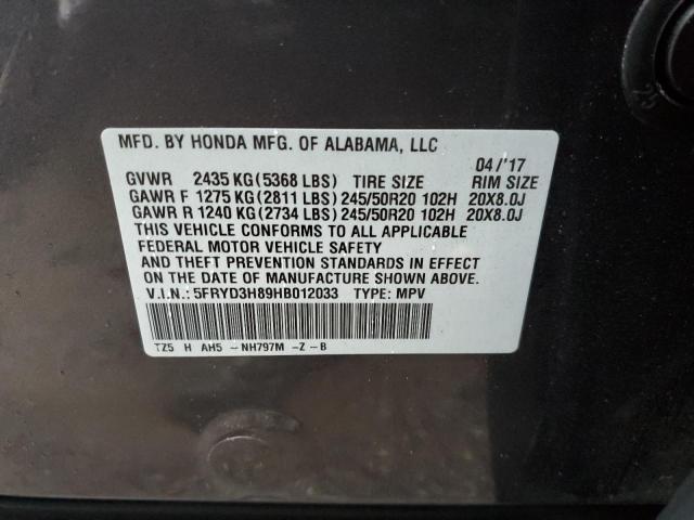 5FRYD3H89HB012033 - 2017 ACURA MDX ADVANCE GRAY photo 13