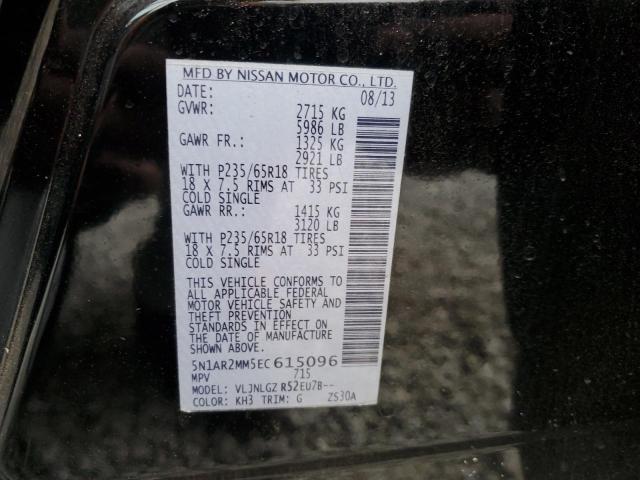 5N1AR2MM5EC615096 - 2014 NISSAN PATHFINDER S BLACK photo 12