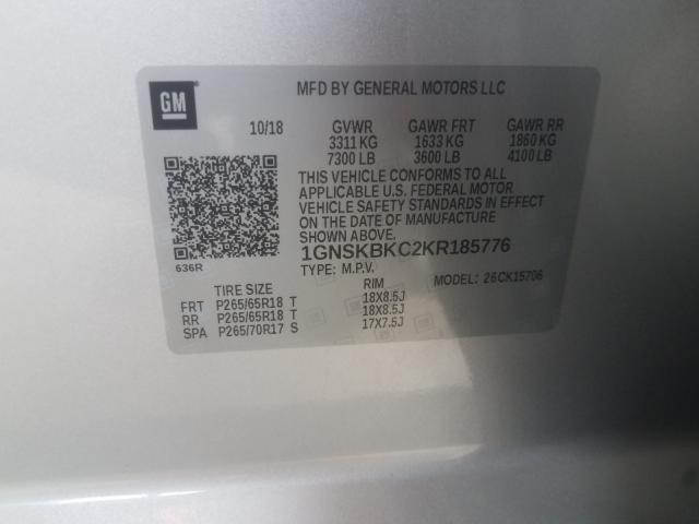 1GNSKBKC2KR185776 - 2019 CHEVROLET TAHOE K1500 LT SILVER photo 10