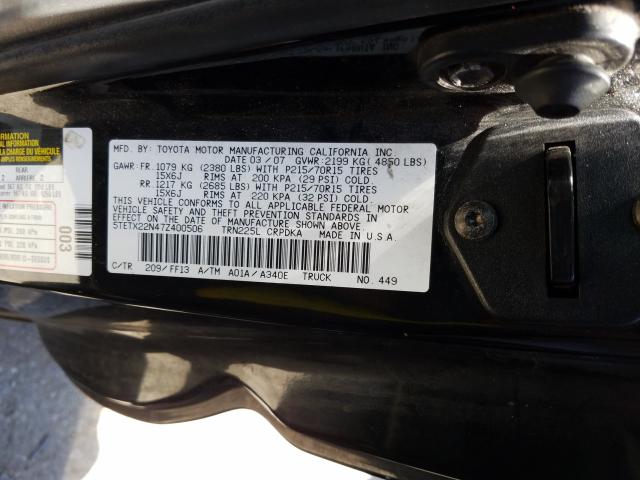 5TETX22N47Z400506 - 2007 TOYOTA TACOMA ACCESS CAB  ფოტო 10