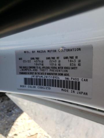 JM1BPAML2N1518904 - 2022 MAZDA 3 PREMIUM WHITE photo 12