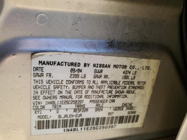 1N4BL11E25C250397 - 2005 NISSAN ALTIMA SE SILVER photo 12