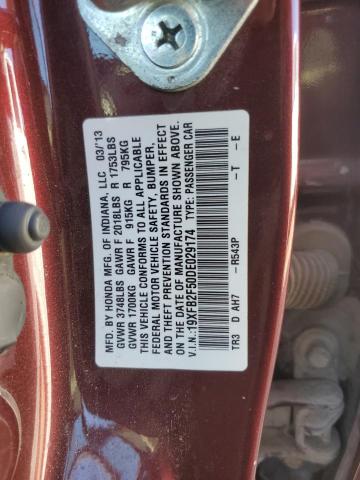 19XFB2F50DE029174 - 2013 HONDA CIVIC LX BURGUNDY photo 12