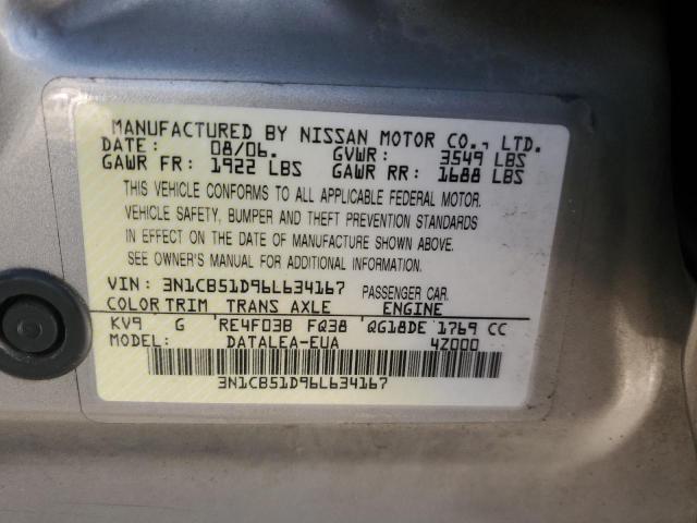 3N1CB51D96L634167 - 2006 NISSAN SENTRA 1.8 SILVER photo 12