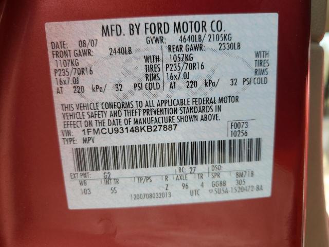 1FMCU93148KB27887 - 2008 FORD ESCAPE XLT RED photo 13