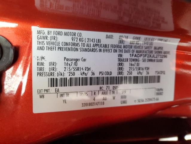 1FADP3F2XJL273296 - 2018 FORD FOCUS SE RED photo 13
