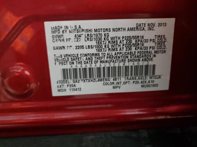 4A4AR4AU5EE014613 - 2014 MITSUBISHI OUTLANDER SE RED photo 12