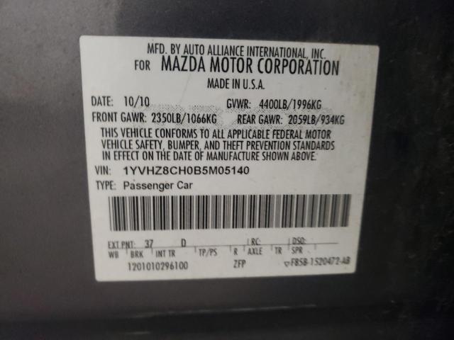 1YVHZ8CH0B5M05140 - 2011 MAZDA 6 I GRAY photo 12