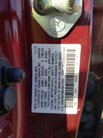 2HGFB2F89CH612793 - 2012 HONDA CIVIC EX MAROON photo 12