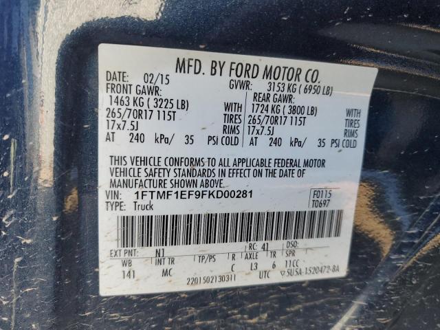 1FTMF1EF9FKD00281 - 2015 FORD F150 BLUE photo 13