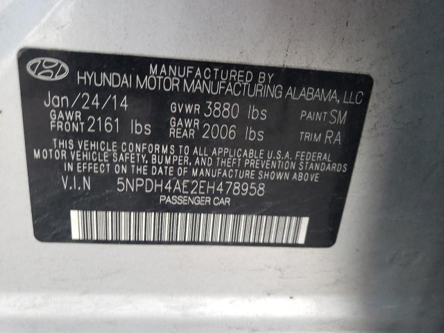 5NPDH4AE2EH478958 - 2014 HYUNDAI ELANTRA SE SILVER photo 12