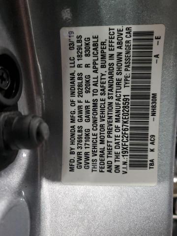 19XFC2F67KE028591 - 2019 HONDA CIVIC LX SILVER photo 12