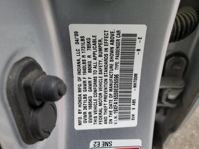 19XFA16559E026596 - 2009 HONDA CIVIC LX SILVER photo 12