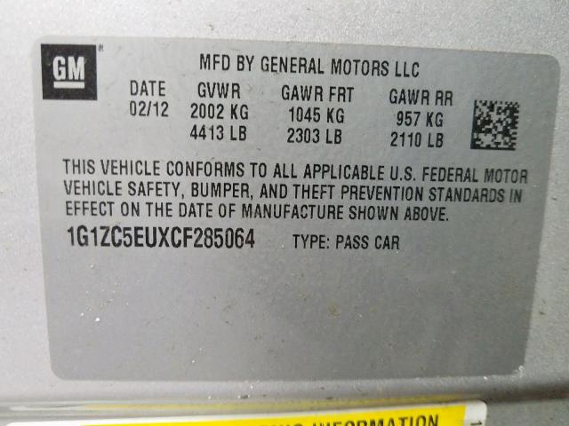 1G1ZC5EUXCF285064 - 2012 CHEVROLET MALIBU 1LT  照片 10