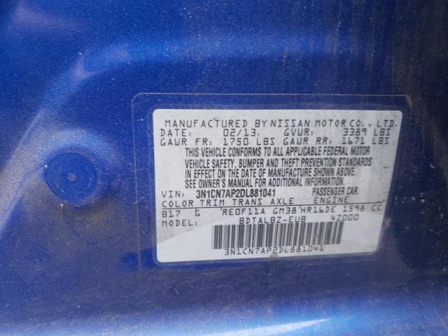 3N1CN7AP2DL881041 - 2013 NISSAN VERSA S BLUE photo 12