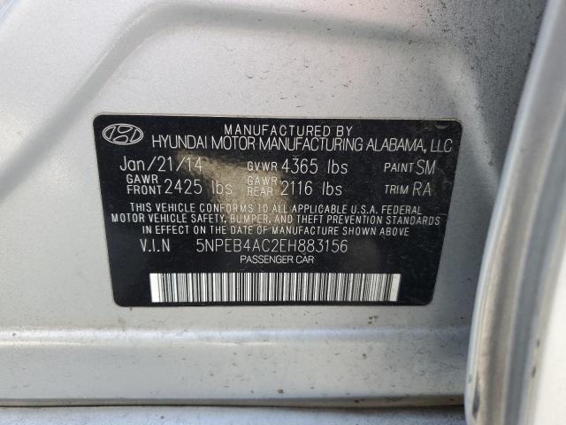 5NPEB4AC2EH883156 - 2014 HYUNDAI SONATA GLS SILVER photo 12