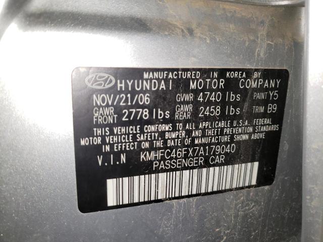 KMHFC46FX7A179040 - 2007 HYUNDAI AZERA SE SILVER photo 12