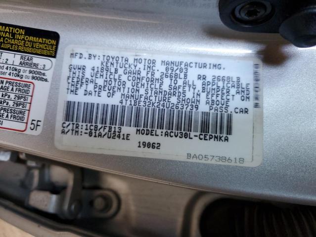 4T1BE32K24U263739 - 2004 TOYOTA CAMRY LE SILVER photo 12