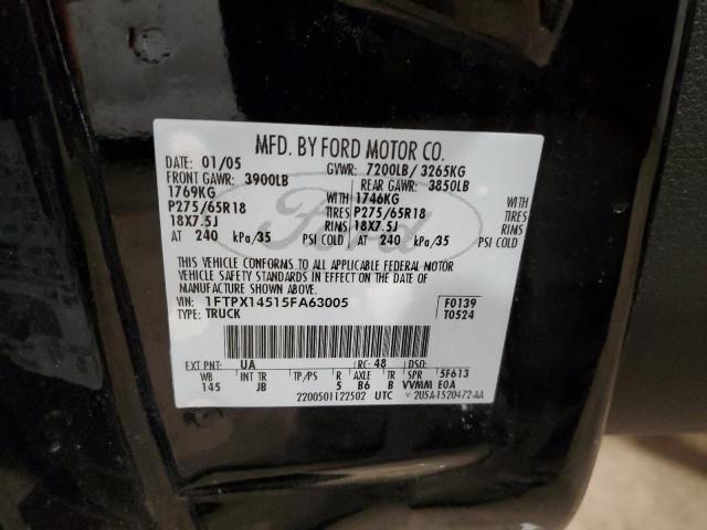 1FTPX14515FA63005 - 2005 FORD F150 BLACK photo 12