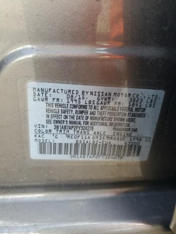 3N1AB7AP2FY324278 - 2015 NISSAN SENTRA S GRAY photo 12