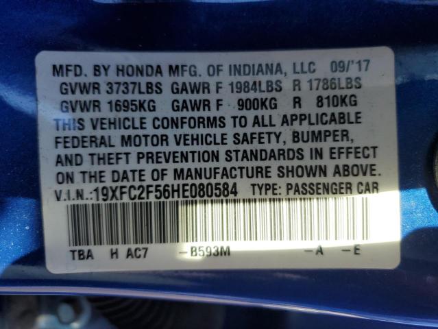 19XFC2F56HE080584 - 2017 HONDA CIVIC LX BLUE photo 12