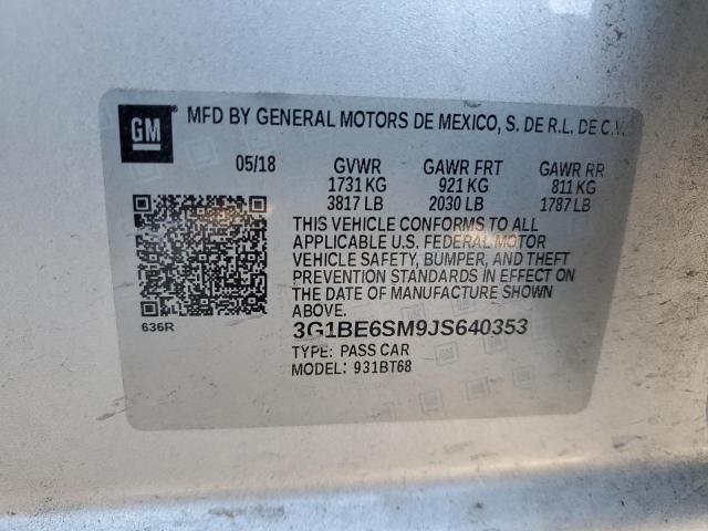 3G1BE6SM9JS640353 - 2018 CHEVROLET CRUZE LT SILVER photo 12