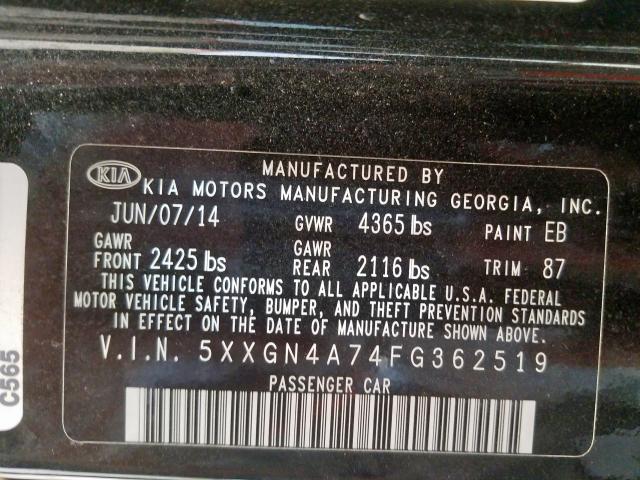 5XXGN4A74FG362519 - 2015 KIA OPTIMA EX  photo 10