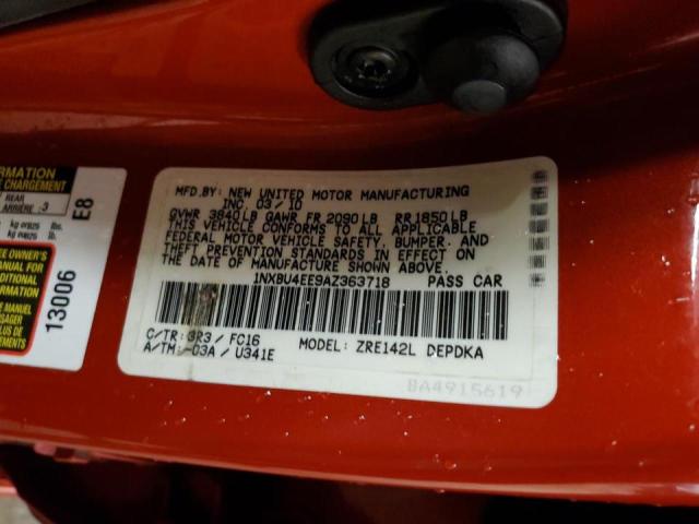 1NXBU4EE9AZ363718 - 2010 TOYOTA COROLLA BASE 红色 照片 12