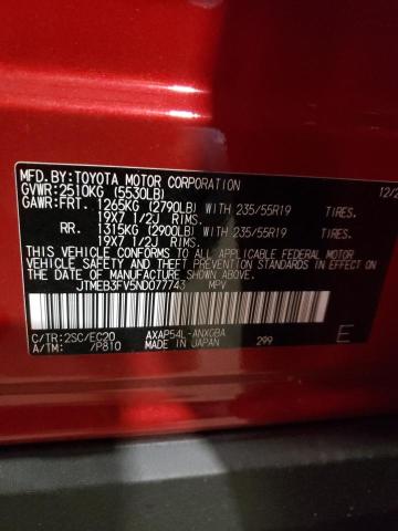 JTMEB3FV5ND077743 - 2022 TOYOTA RAV4 PRIME XSE RED photo 12