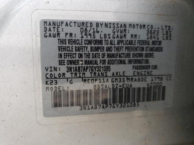 3N1AB7AP7GY321085 - 2016 NISSAN SENTRA S SILVER photo 12