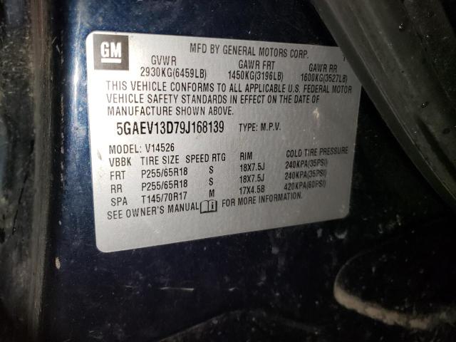 5GAEV13D79J168139 - 2009 BUICK ENCLAVE CX BLUE photo 12