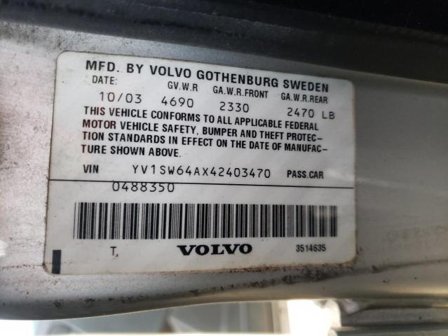 YV1SW64AX42403470 - 2004 VOLVO V70 SILVER photo 12