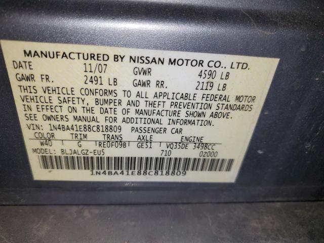 1N4BA41E88C818809 - 2008 NISSAN MAXIMA SE SILVER photo 12