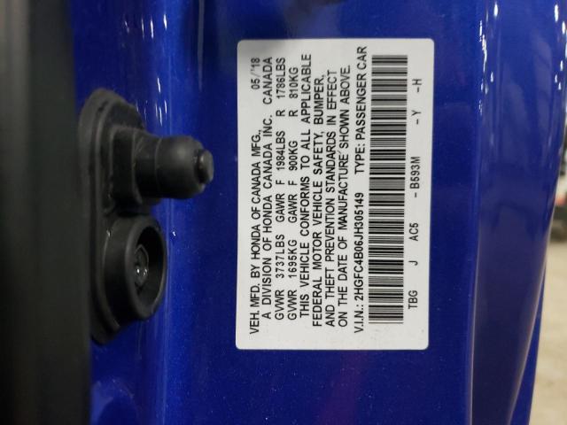 2HGFC4B06JH305149 - 2018 HONDA CIVIC LX BLUE photo 12