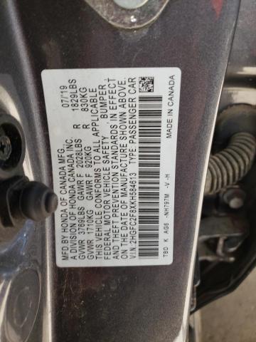 2HGFC2F8XKH584613 - 2019 HONDA CIVIC SPORT 银色 照片 12