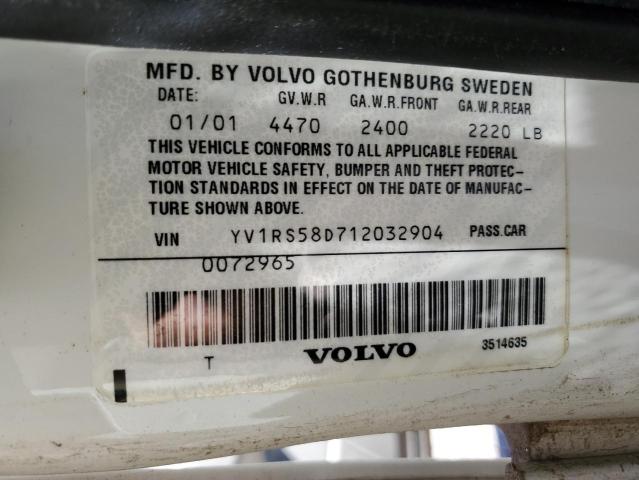 YV1RS58D712032904 - 2001 VOLVO S60 2.4T WHITE photo 12