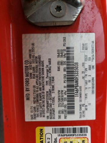 1FA6P8AM0F5335038 - 2015 FORD MUSTANG RED photo 12