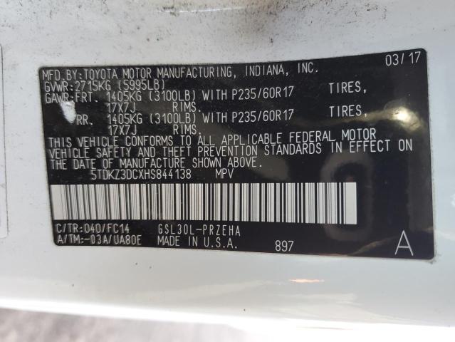 5TDKZ3DCXHS844138 - 2017 TOYOTA SIENNA LE WHITE photo 13