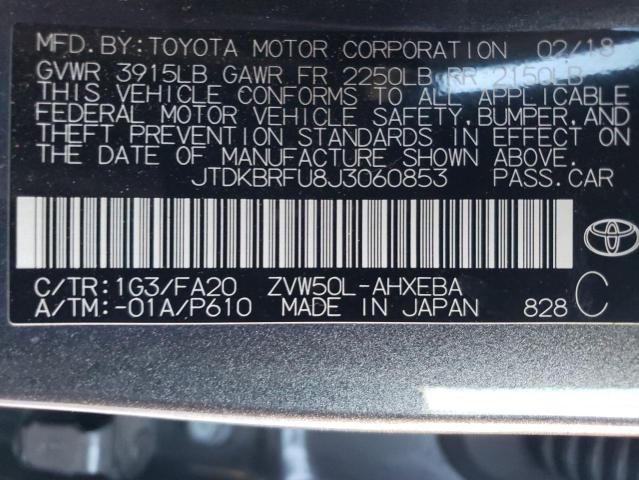 JTDKBRFU8J3060853 - 2018 TOYOTA PRIUS GRAY photo 12