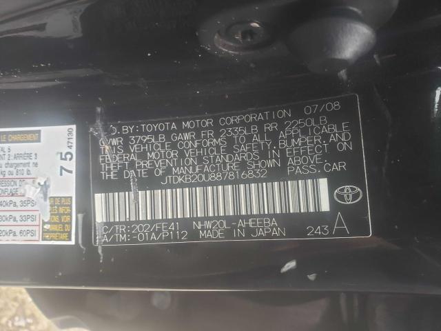 JTDKB20U887816832 - 2008 TOYOTA PRIUS BLACK photo 10