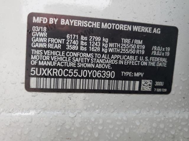 5UXKR0C55J0Y06390 - 2018 BMW X5 XDRIVE35I WHITE photo 12