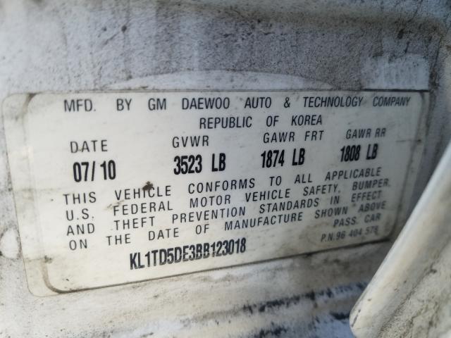 KL1TD5DE3BB123018 - 2011 CHEVROLET AVEO LS  ფოტო 10