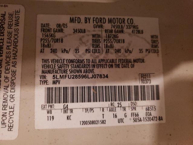 5LMFU28596LJ07834 - 2006 LINCOLN NAVIGATOR თეთრი ფოტო 13