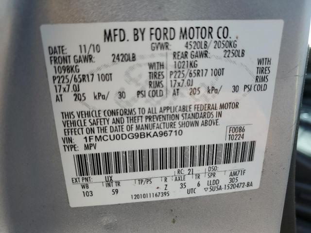 1FMCU0DG9BKA96710 - 2011 FORD ESCAPE XLT SILVER photo 14